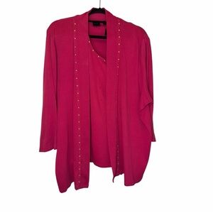 Rafaella Hot Pink Studded Open-Front Cardigan with Matching Tank Top